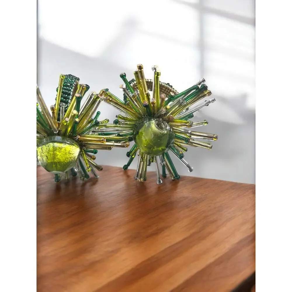 Pier 1 One Napkin Rings Jeweled Green Beaded Wired Gold Inside Ring Set Of 4